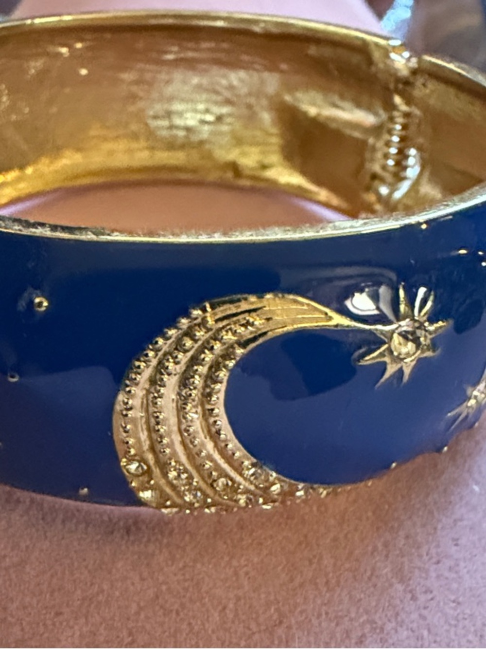 Enamel Crescent Moon & Star Bangle Bracelet, 2.5” Diameter (J0283)